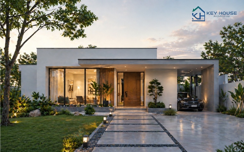 Nhà 1 tầng phong cách hiện đại tối giản