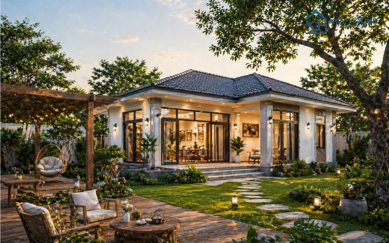 Nhà đẹp 1 tầng có sân vườn thư giãn