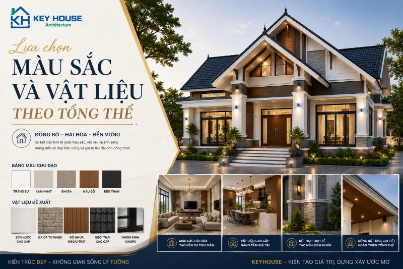 Lựa chọn màu sắc và vật liệu theo tổng thể